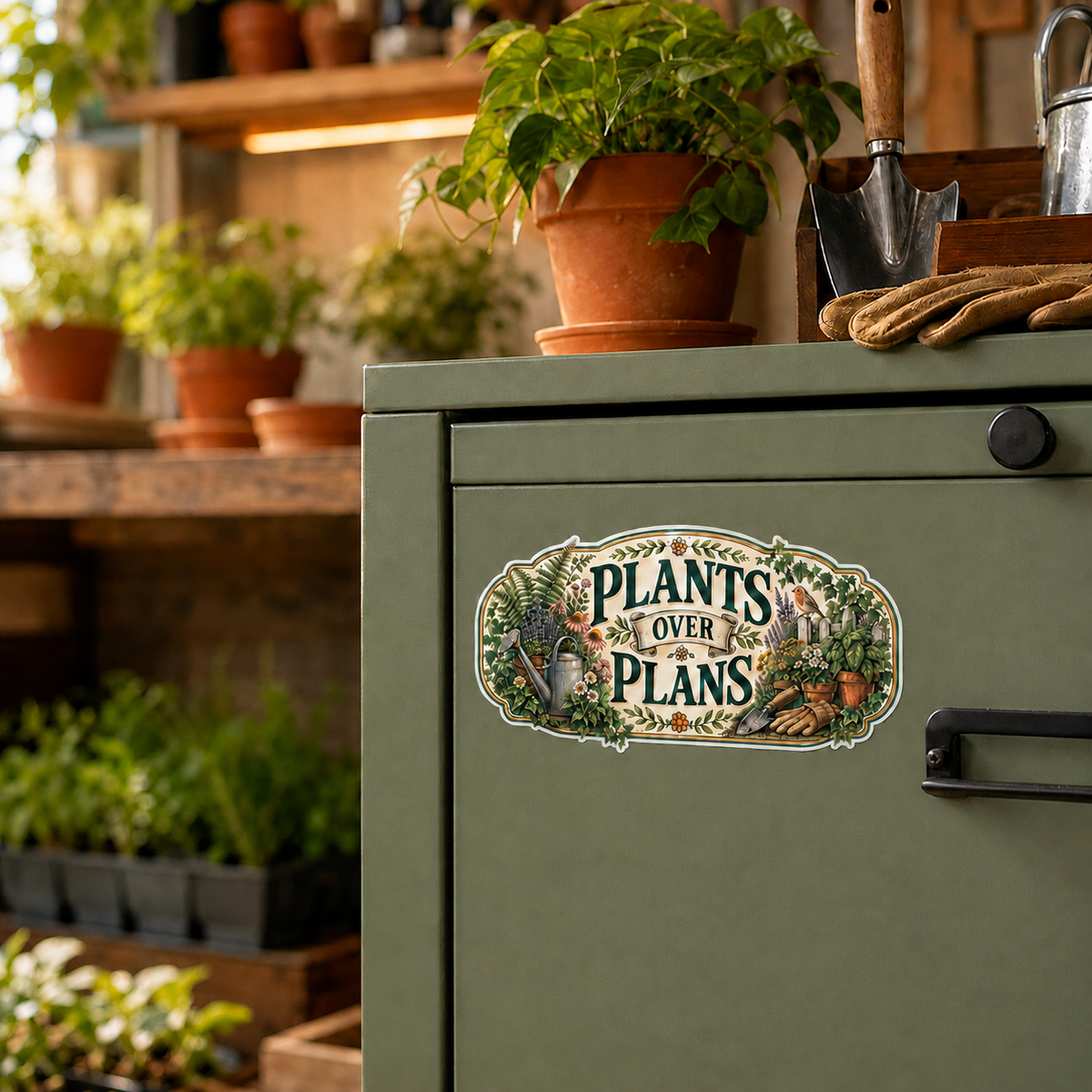 Plants Over Plans Funny Gardening Sticker – Vintage Vinyl Decal - Paper products - Image 2