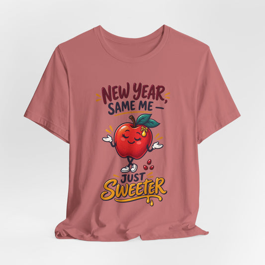 Unisex Rosh Hashanah T-Shirt — “New Year, Same Me—Just Sweeter” Cute Apple Jewish Holiday Tee - T-Shirt - Image 2