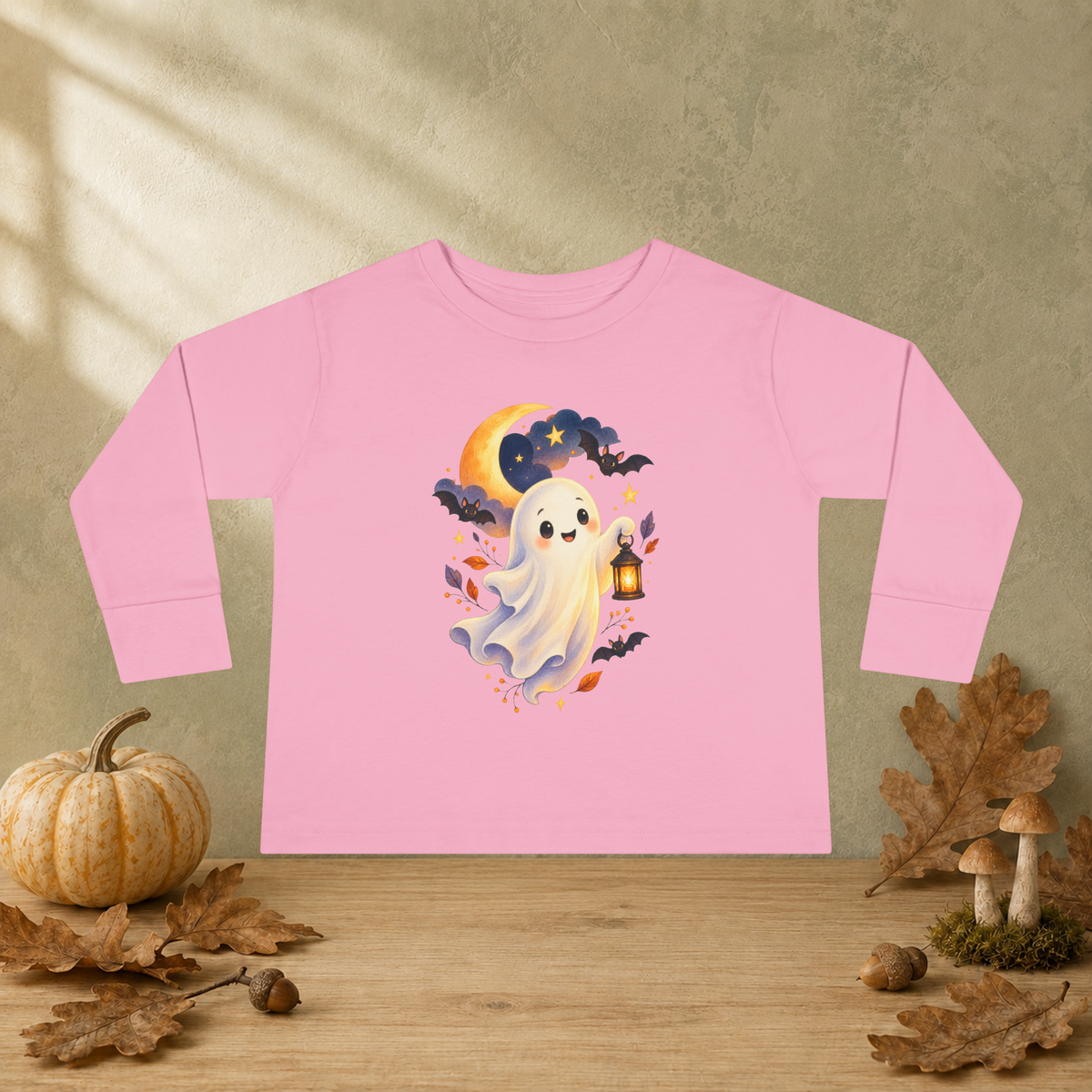 Friendly Little Ghost Toddler Long Sleeve T-Shirt — Cute Halloween Lantern Tee - Kids clothes - Image 6