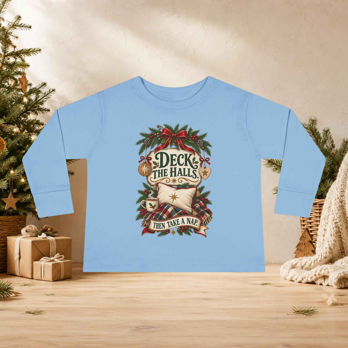 Deck the Halls, Then Take a Nap Toddler Christmas Long Sleeve Shirt - Kids clothes - Image 7
