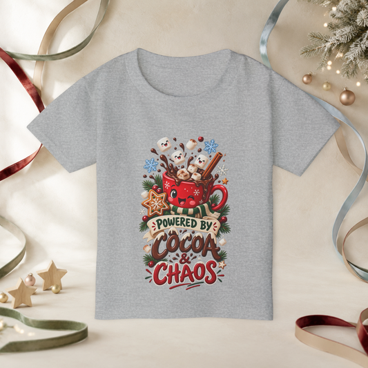 Unisex Toddler T-Shirt — “Powered by Cocoa & Chaos” Christmas Hot Chocolate Tee - Kids clothes - Image 2