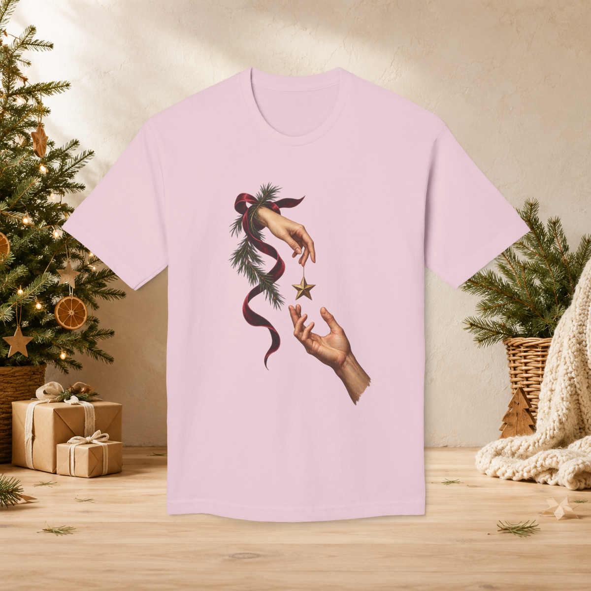 Unisex Adult Christmas Gift Hands T-Shirt – Star Ornament Holiday Graphic Tee - T-Shirt - Image 8
