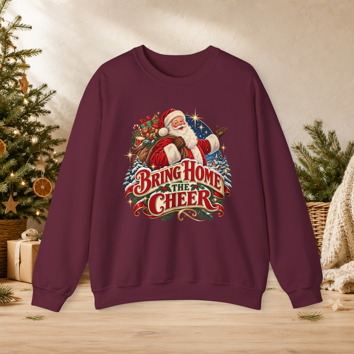 Unisex Adult Bring Home the Cheer Christmas Sweatshirt — Vintage Santa Holiday Crewneck - Sweatshirt - Image 9