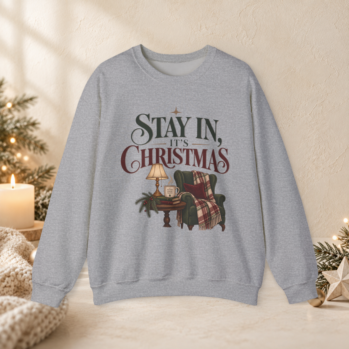 Unisex Adult Christmas Crewneck Sweatshirt – Stay In, It’s Christmas Cozy Holiday Graphic - Sweatshirt - Image 6