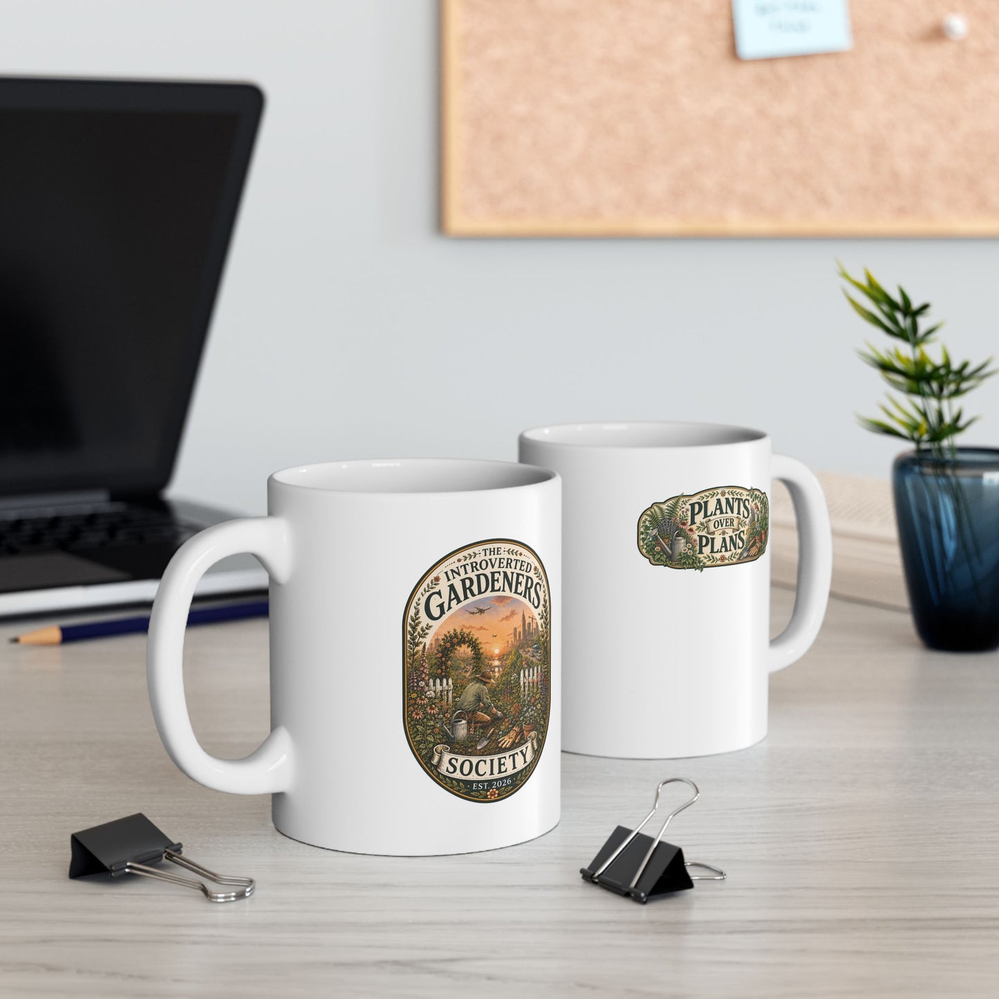 Vintage Botanical Ceramic Mug — Floral Greenery Coffee Cup (11oz, 15oz)