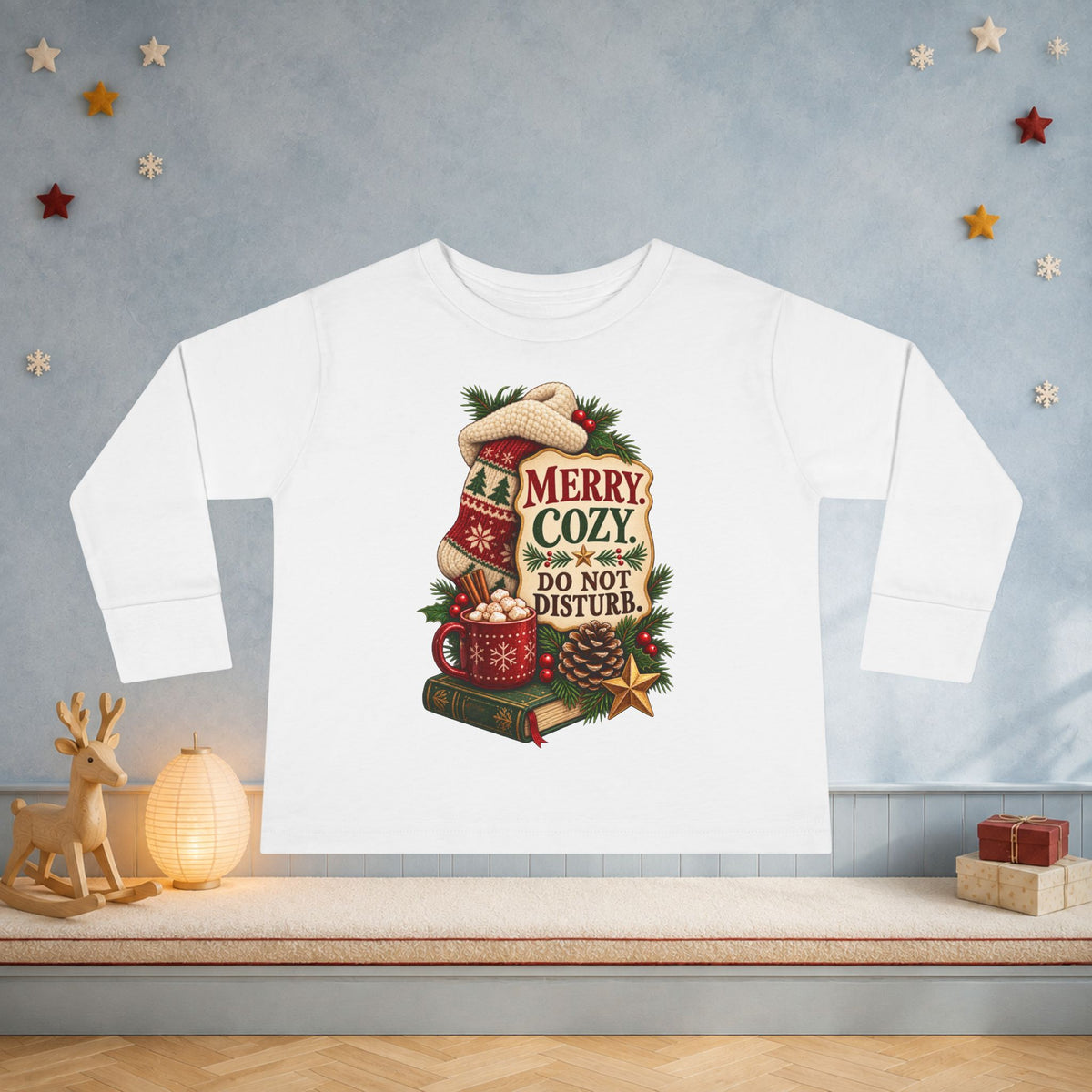 Merry & Cozy Toddler Christmas Long Sleeve Shirt – Do Not Disturb Holiday Tee - Kids clothes - Image 1