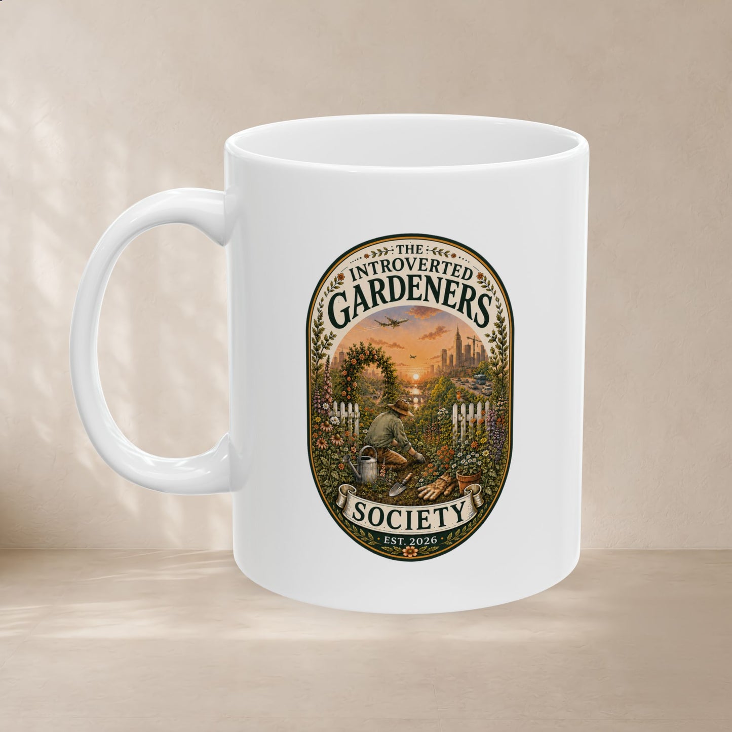 Vintage Botanical Ceramic Mug — Floral Greenery Coffee Cup (11oz, 15oz)
