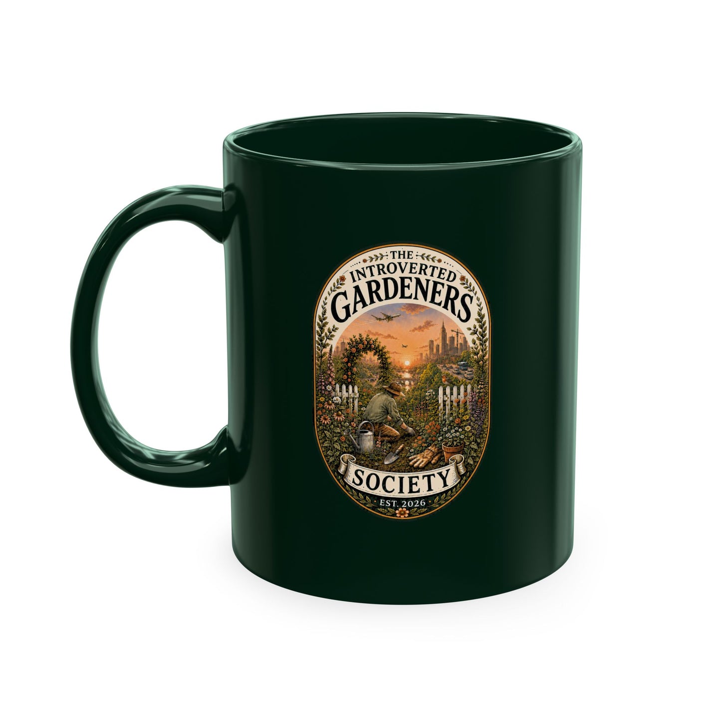 Gardener's Society Ceramic Mug — Introverted Gardeners Vintage Emblem