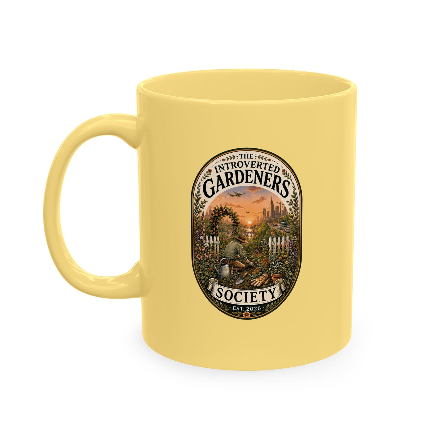 Gardener's Society Ceramic Mug — Introverted Gardeners Vintage Emblem