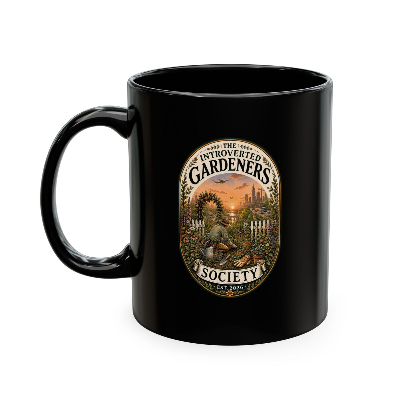 Gardener's Society Ceramic Mug — Introverted Gardeners Vintage Emblem