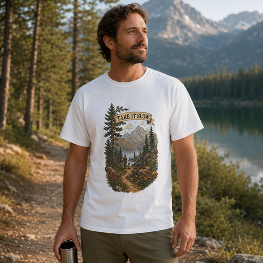 Take It Slow T-Shirt — Vintage Mountain Hiking Tee - T-Shirt - Image 1