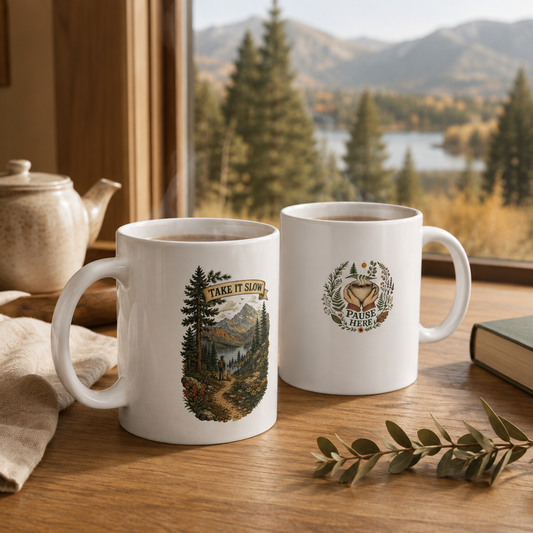 Take It Slow Mountain Mug — Vintage Hiking Coffee Cup (11oz & 15oz) - Mug - Image 1