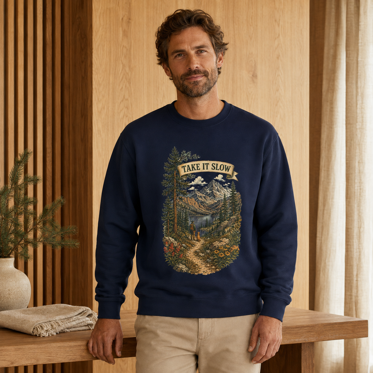 Take It Slow Mountain Sweatshirt — Vintage Hiking Crewneck - Sweatshirt - Image 3
