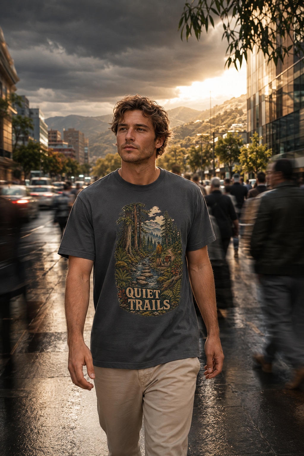 Quiet Trails T-Shirt — Vintage Mountain Hiking Tee - T-Shirt - Image 4