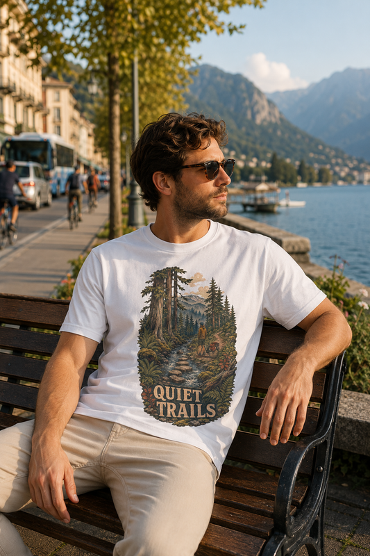 Quiet Trails T-Shirt — Vintage Mountain Hiking Tee - T-Shirt - Image 1