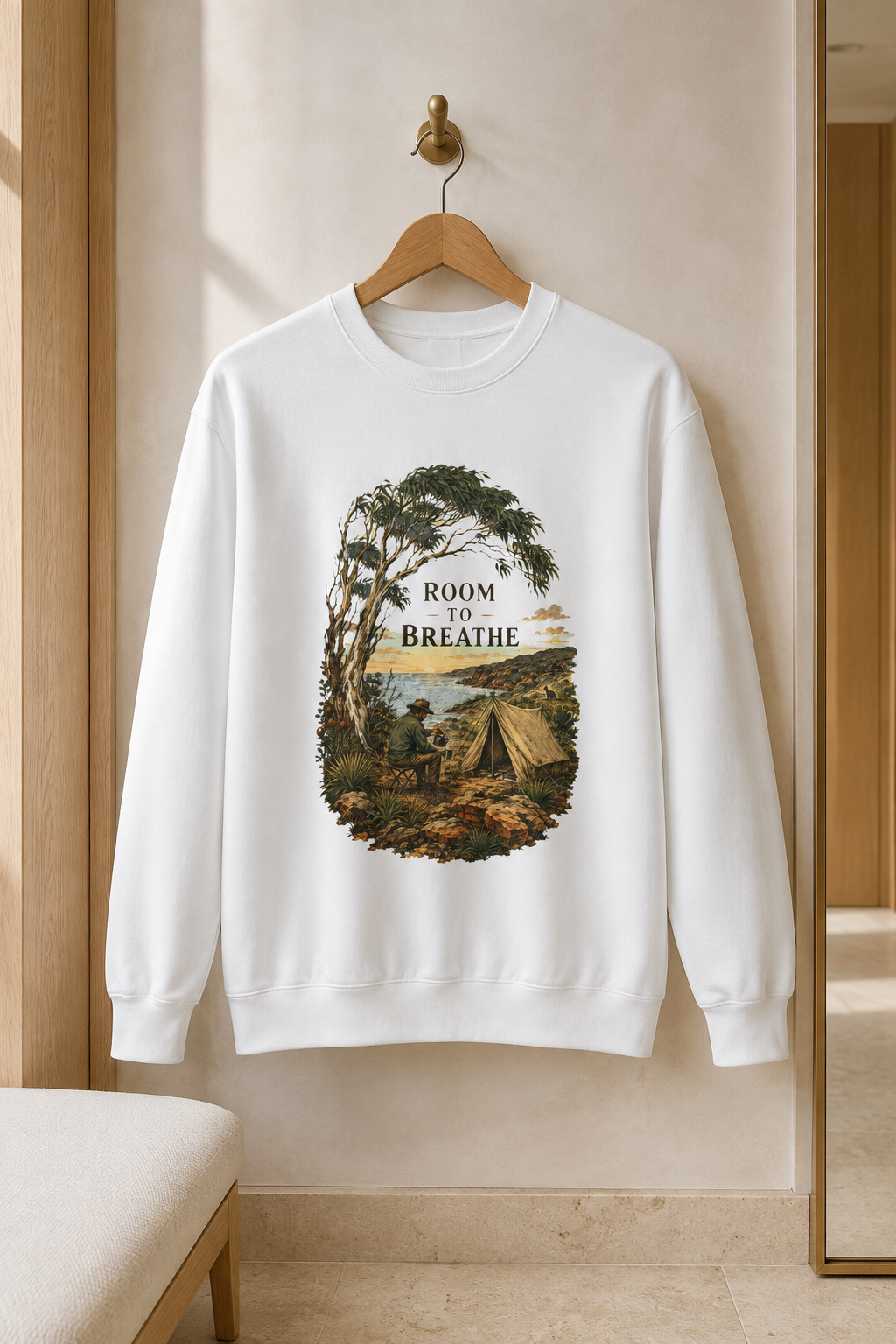 Room to Breathe Sweatshirt — Vintage Coastal Camping Crewneck - Sweatshirt - Image 1
