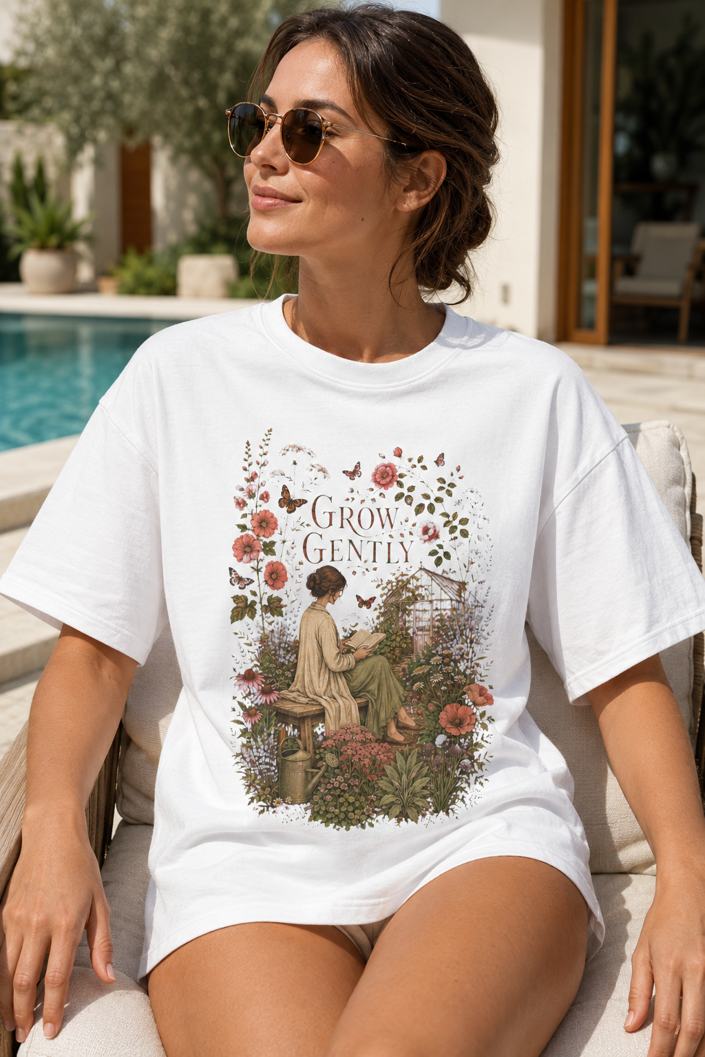 Grow Gently T-Shirt — Vintage Floral Garden Tee - T-Shirt - Image 2