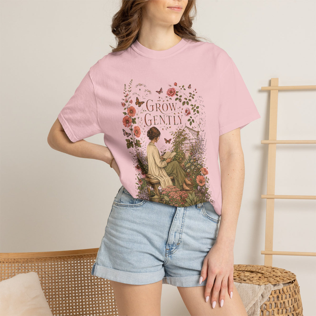 Grow Gently T-Shirt — Vintage Floral Garden Tee - T-Shirt - Image 5