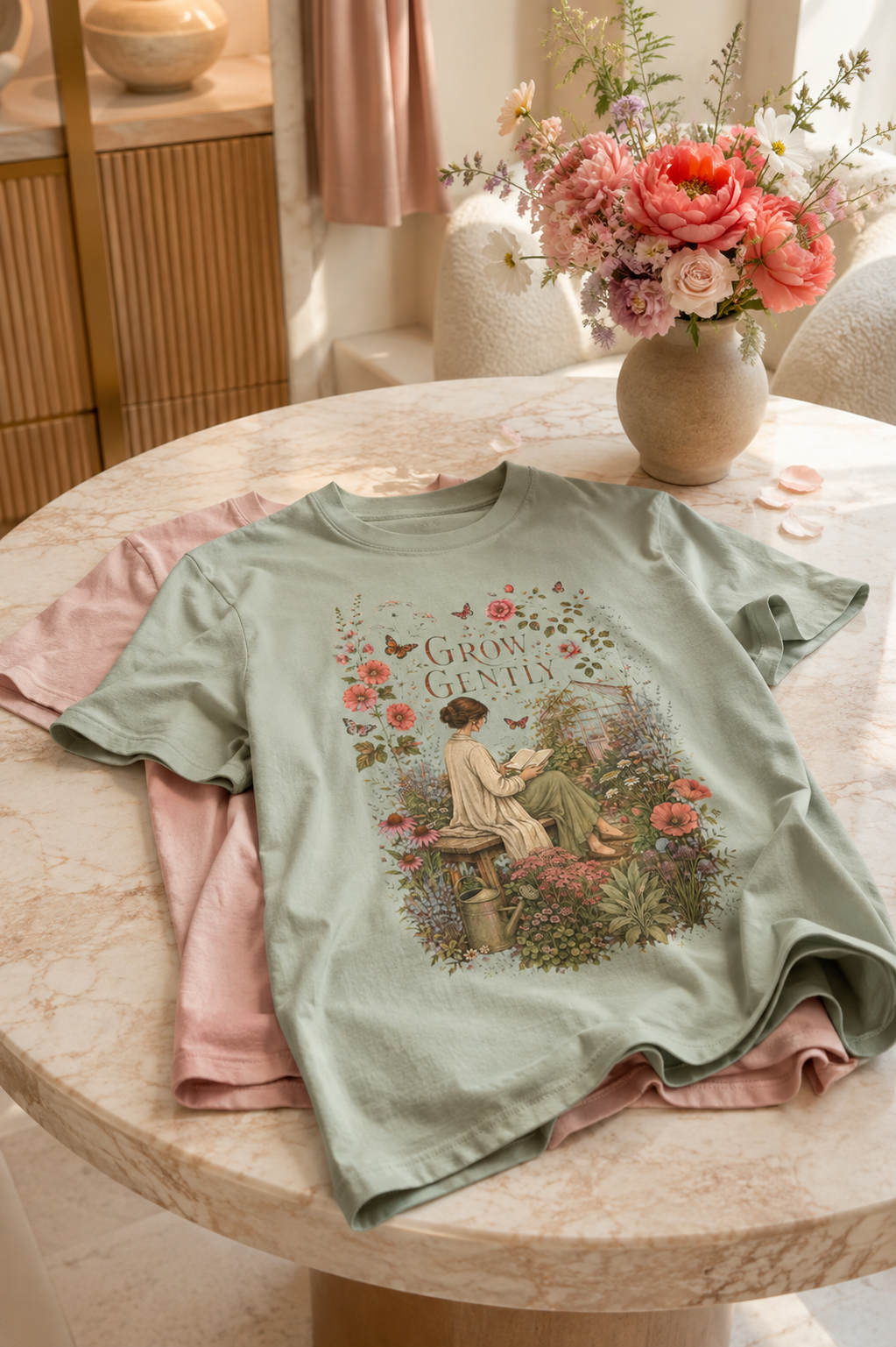 Grow Gently T-Shirt — Vintage Floral Garden Tee - T-Shirt - Image 8