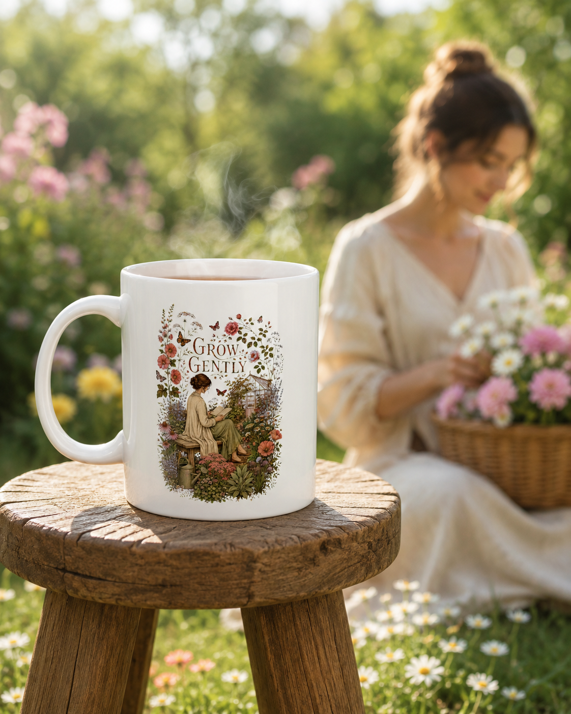 Grow Gently Floral Mug – Botanical Ceramic Coffee Cup (11oz & 15oz) - Mug - Image 1