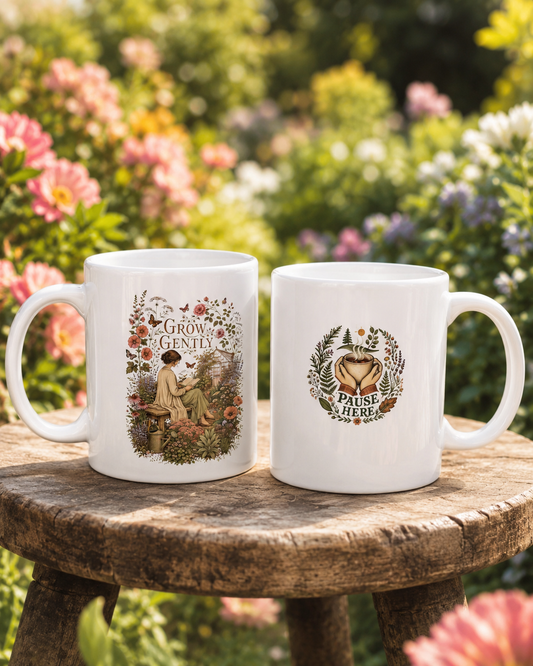 Grow Gently Floral Mug – Botanical Ceramic Coffee Cup (11oz & 15oz) - Mug - Image 2