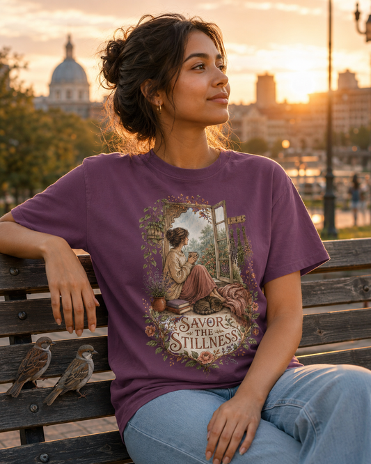 Savor the Stillness T-Shirt – Vintage Cottagecore Graphic Tee - T-Shirt - Image 1