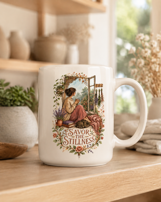 Savor the Stillness Mug – Vintage Cottagecore Ceramic Cup (11oz & 15oz) - Mug - Image 1