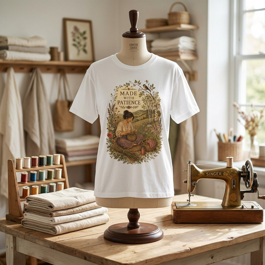 Made With Patience T-Shirt — Vintage Wildflower & Craft Graphic Tee - T-Shirt - Image 2