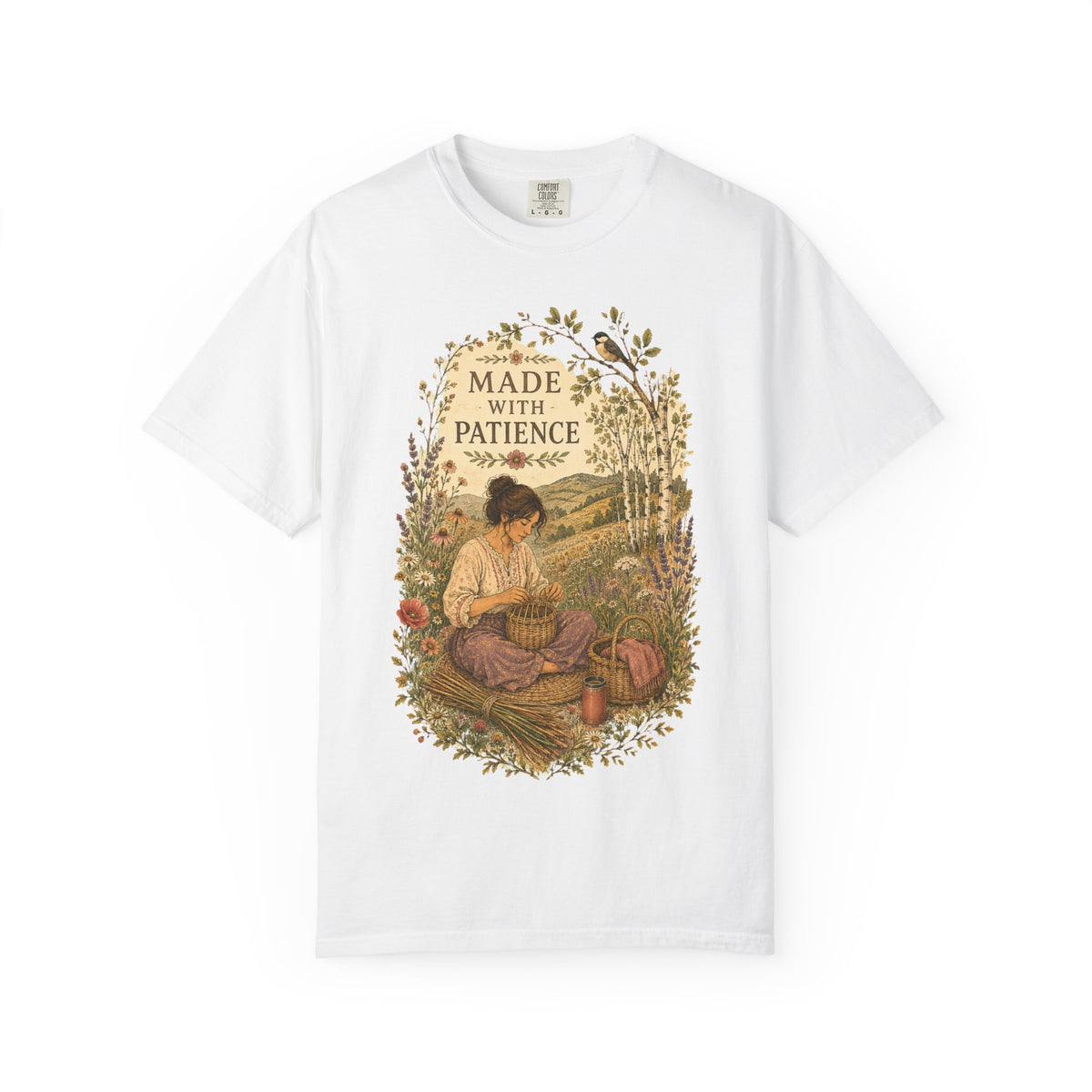 Made With Patience T-Shirt — Vintage Wildflower & Craft Graphic Tee - T-Shirt - Image 5