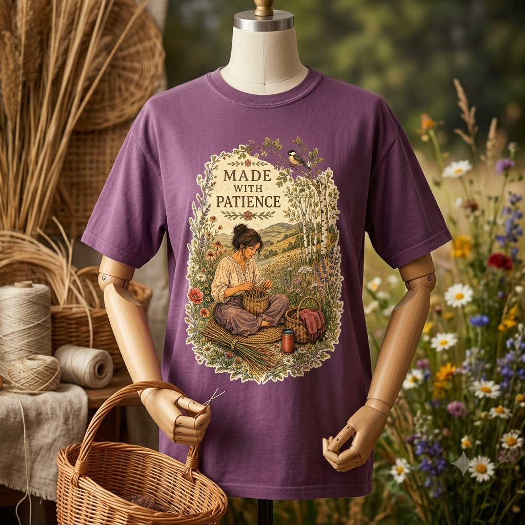 Made With Patience T-Shirt — Vintage Wildflower & Craft Graphic Tee - T-Shirt - Image 1