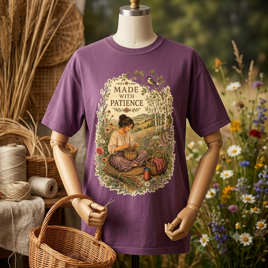 Made With Patience T-Shirt — Vintage Wildflower & Craft Graphic Tee - T-Shirt - Image 1