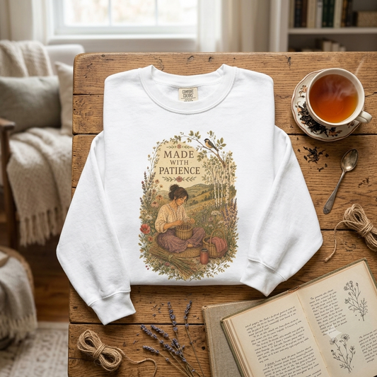 Made With Patience Sweatshirt — Cozy Vintage Flower Arranger Crewneck - Sweatshirt - Image 2