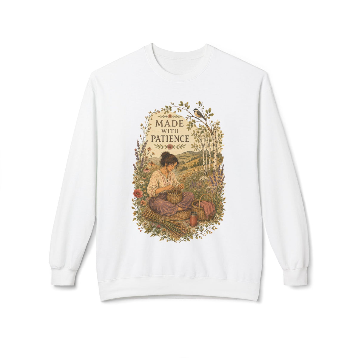 Made With Patience Sweatshirt — Cozy Vintage Flower Arranger Crewneck - Sweatshirt - Image 7