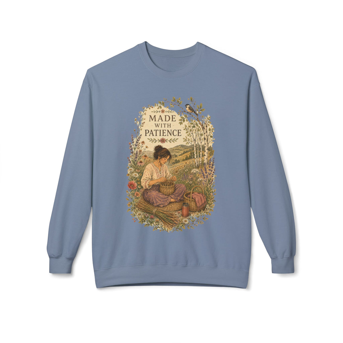 Made With Patience Sweatshirt — Cozy Vintage Flower Arranger Crewneck - Sweatshirt - Image 9