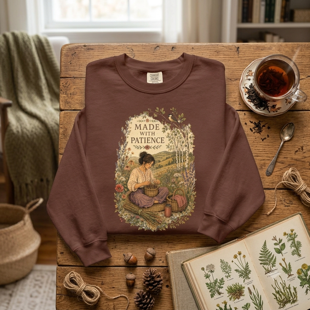 Made With Patience Sweatshirt — Cozy Vintage Flower Arranger Crewneck - Sweatshirt - Image 1