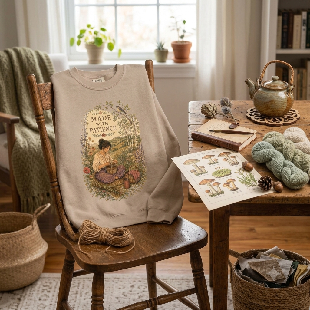 Made With Patience Sweatshirt — Cozy Vintage Flower Arranger Crewneck - Sweatshirt - Image 3