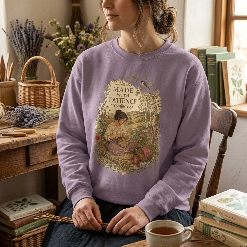 Made With Patience Sweatshirt — Cozy Vintage Flower Arranger Crewneck - Sweatshirt - Image 5