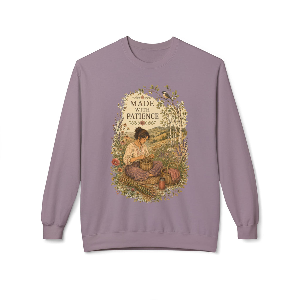 Made With Patience Sweatshirt — Cozy Vintage Flower Arranger Crewneck - Sweatshirt - Image 10