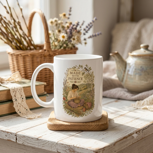 Made With Patience Mug — Vintage Cottagecore Wildflower Ceramic Coffee Cup (11oz, 15oz) - Mug - Image 1