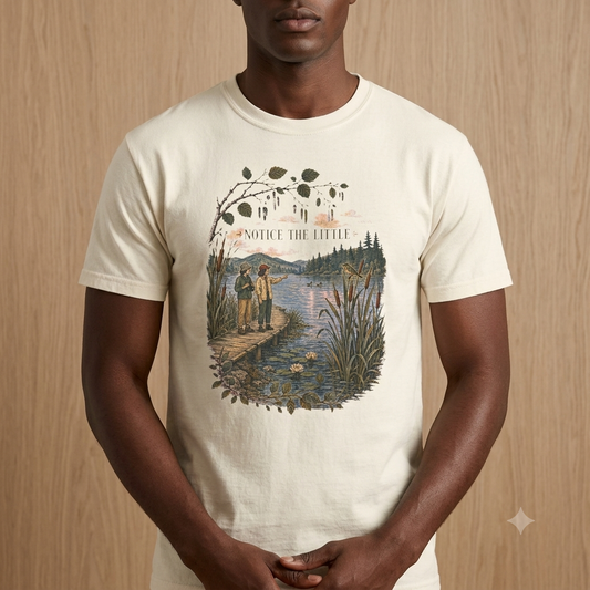 Notice The Little T-Shirt — Vintage Cottagecore Lakeside Botanical Unisex Graphic Tee - T-Shirt - Image 2