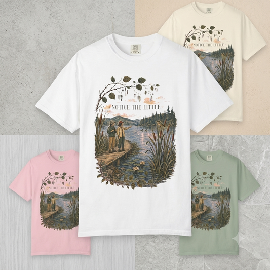 Notice The Little T-Shirt — Vintage Cottagecore Lakeside Botanical Unisex Graphic Tee - T-Shirt - Image 1