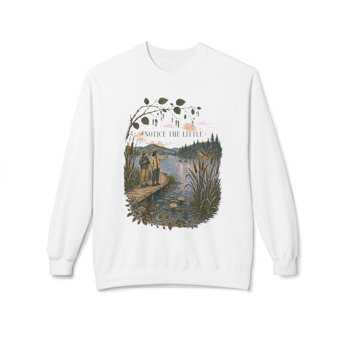 Notice the Little Things Unisex Crewneck Sweatshirt — Vintage Scenic Lake Design - Sweatshirt - Image 5
