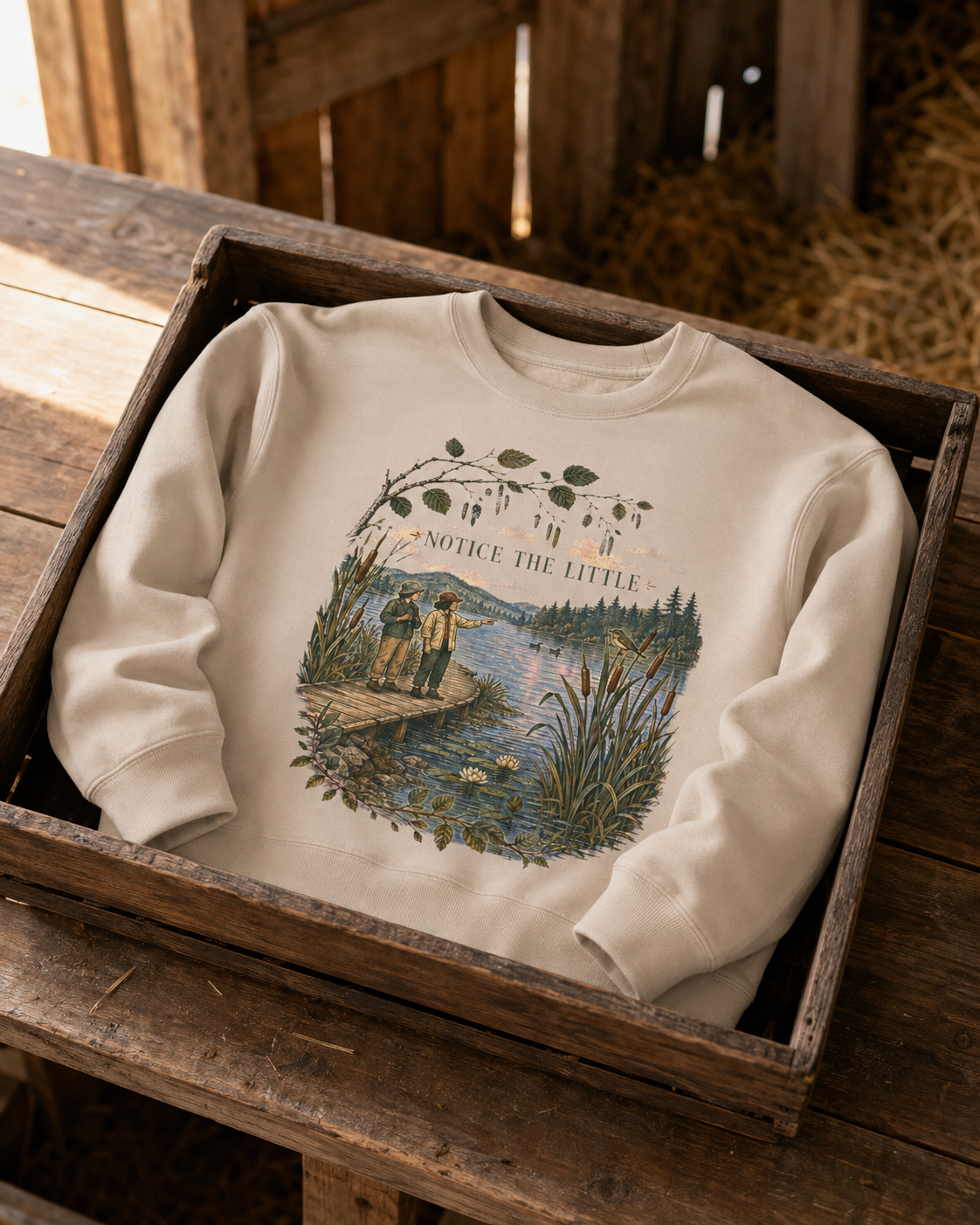 Notice the Little Things Unisex Crewneck Sweatshirt — Vintage Scenic Lake Design - Sweatshirt - Image 2