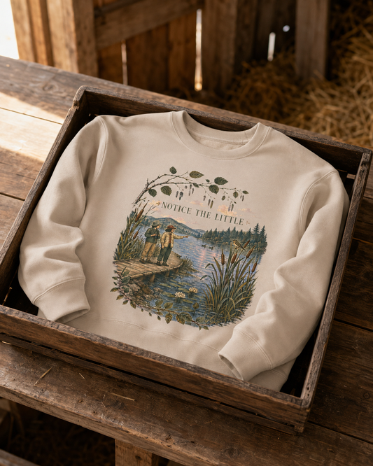 Notice the Little Things Unisex Crewneck Sweatshirt — Vintage Scenic Lake Design - Sweatshirt - Image 2
