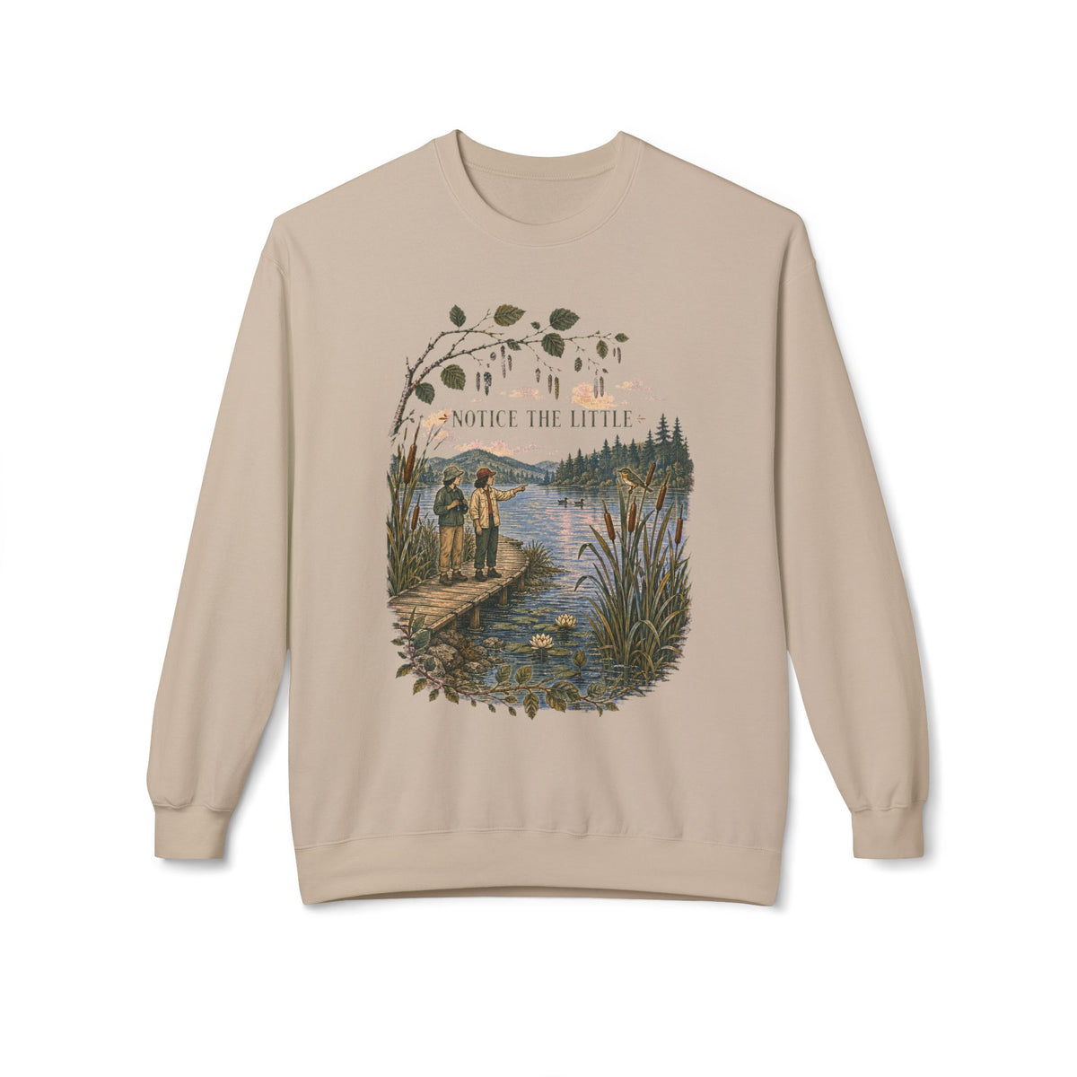 Notice the Little Things Unisex Crewneck Sweatshirt — Vintage Scenic Lake Design - Sweatshirt - Image 6