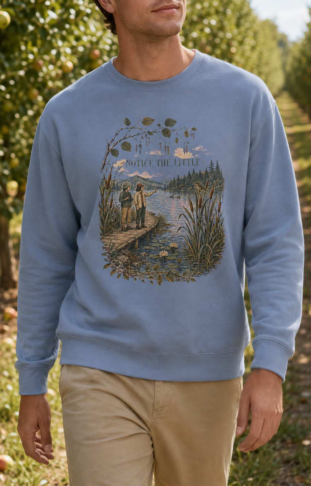 Notice the Little Things Unisex Crewneck Sweatshirt — Vintage Scenic Lake Design - Sweatshirt - Image 3