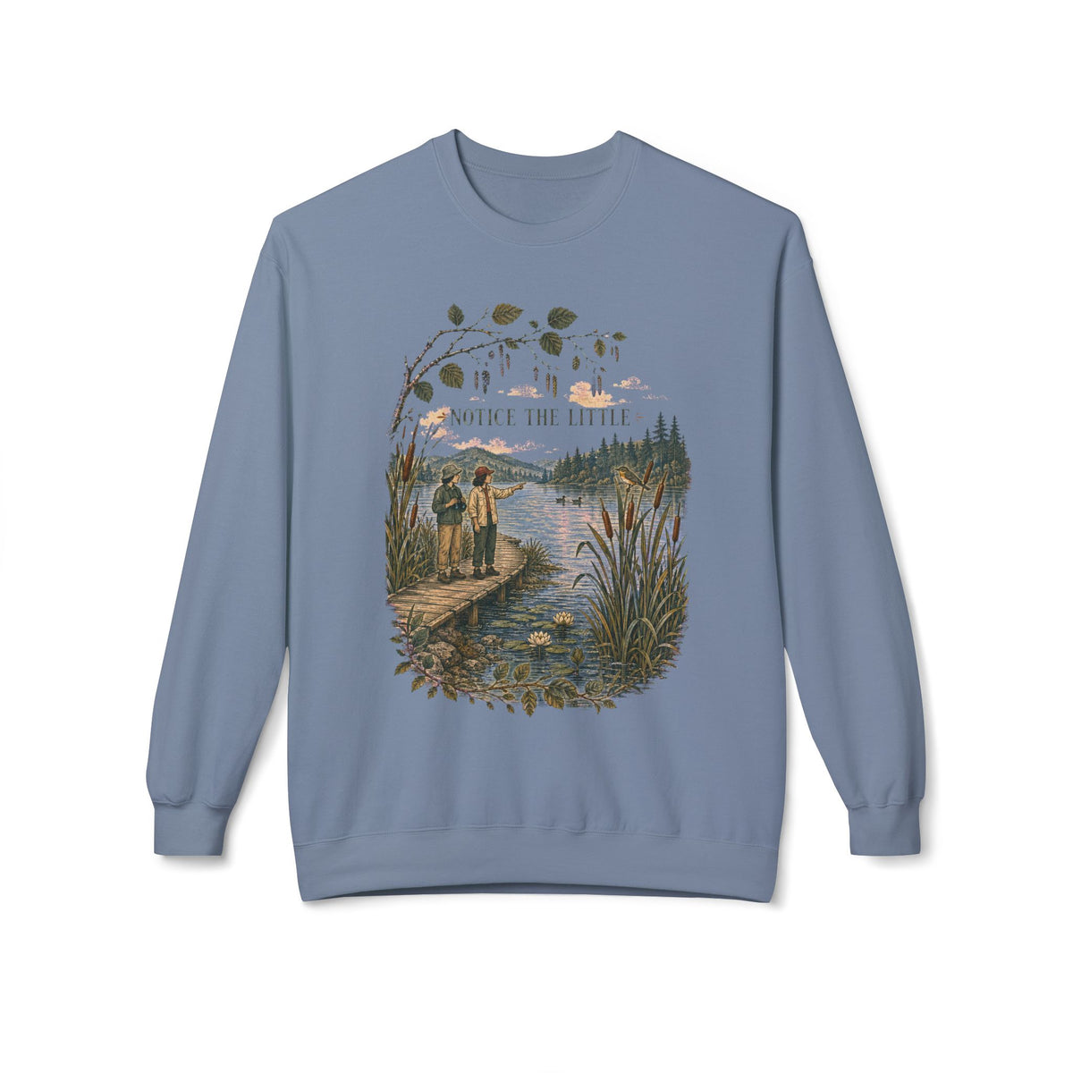 Notice the Little Things Unisex Crewneck Sweatshirt — Vintage Scenic Lake Design - Sweatshirt - Image 7