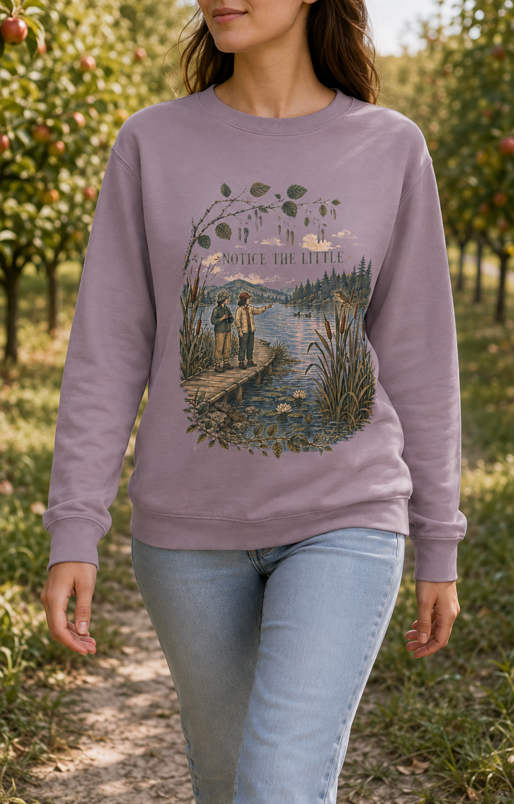 Notice the Little Things Unisex Crewneck Sweatshirt — Vintage Scenic Lake Design - Sweatshirt - Image 4