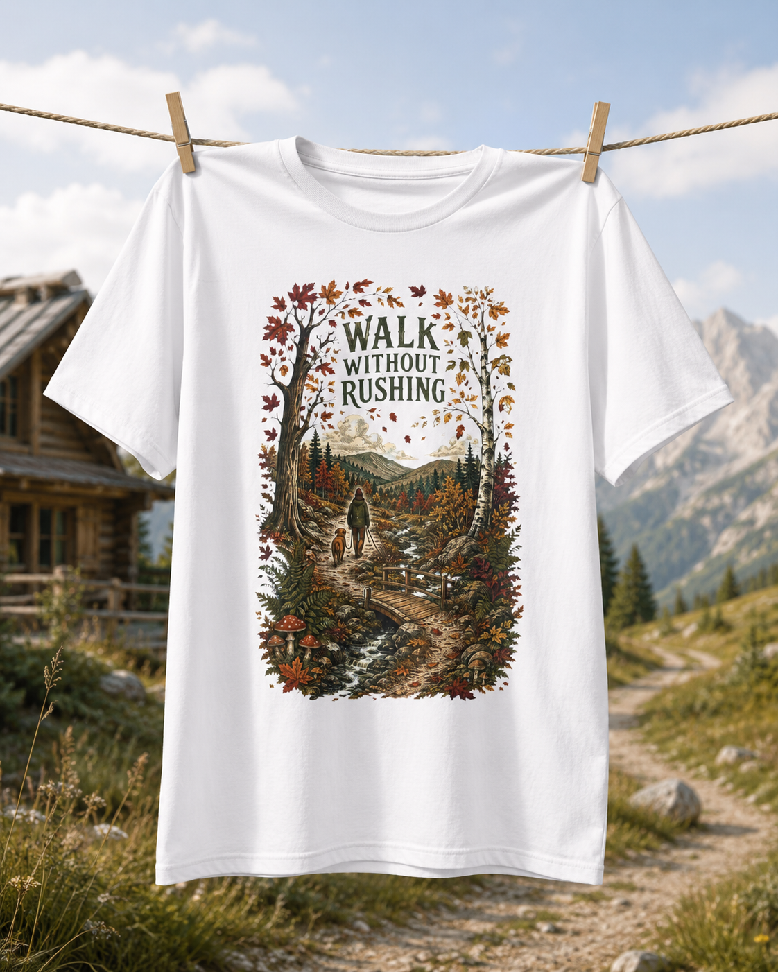 Walk Without Rushing Unisex T-Shirt — Vintage Forest Hiking Graphic Tee - T-Shirt - Image 2