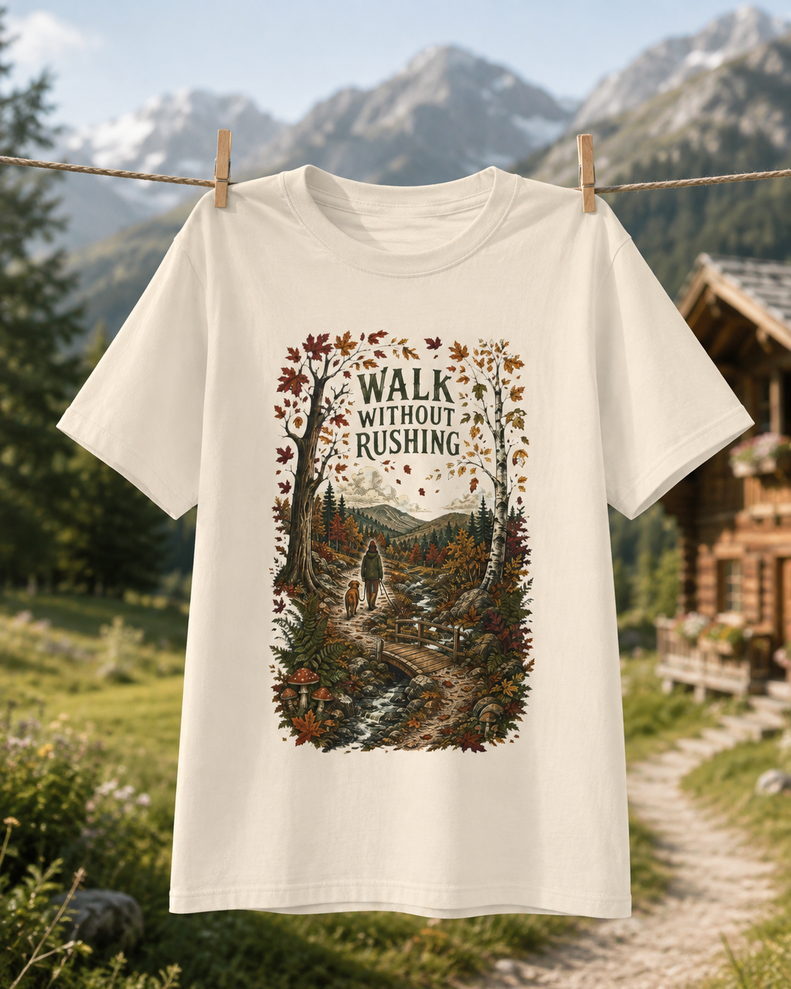 Walk Without Rushing Unisex T-Shirt — Vintage Forest Hiking Graphic Tee - T-Shirt - Image 1
